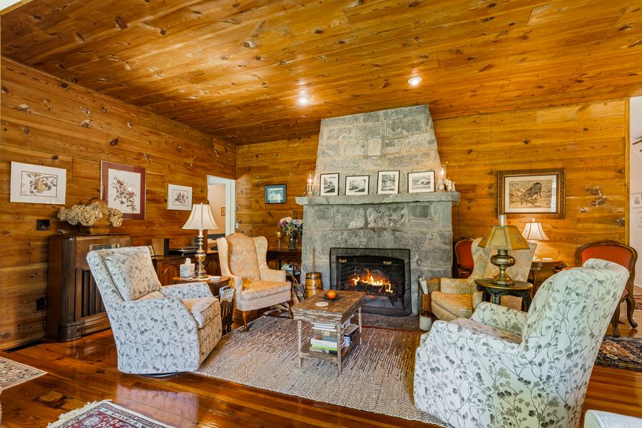 Stone fireplace at Ivy Terrace